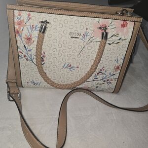 Guess Beige and Tan Floral Satchel